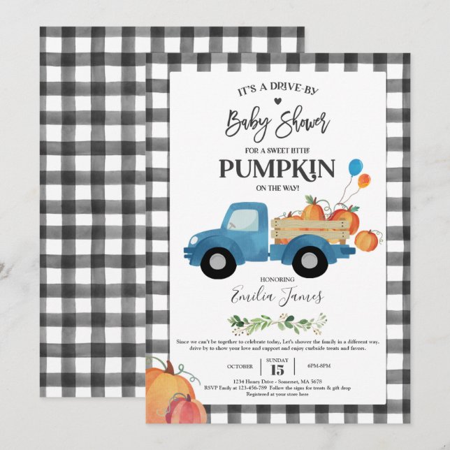 Baby Boy Pumpkin Truck Pumpkin Fall Baby Shower Invitation (Front/Back)