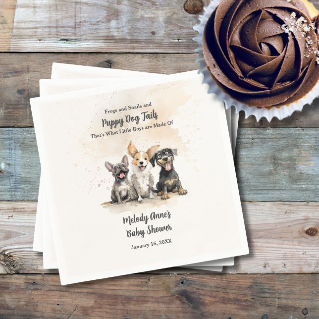 Baby Boy Puppy Dog Tails Baby Shower Napkins (Baby Boy Puppy Dog Tails Baby Shower Cocktail Napkin with Watercolor Puppies, Shower Details.
)