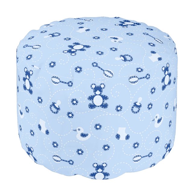 Baby-boy Quilt Pattern Pouf (Angled Front)