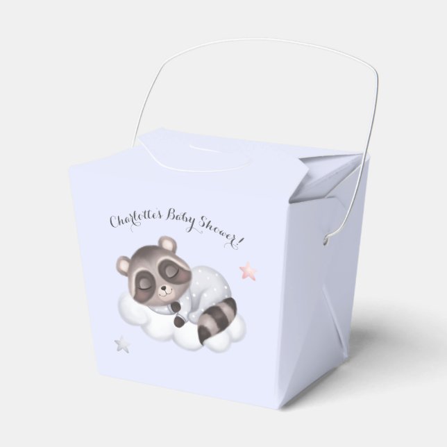 Baby Boy Raccoon Blue Baby Shower Favor Boxes (Front Side)