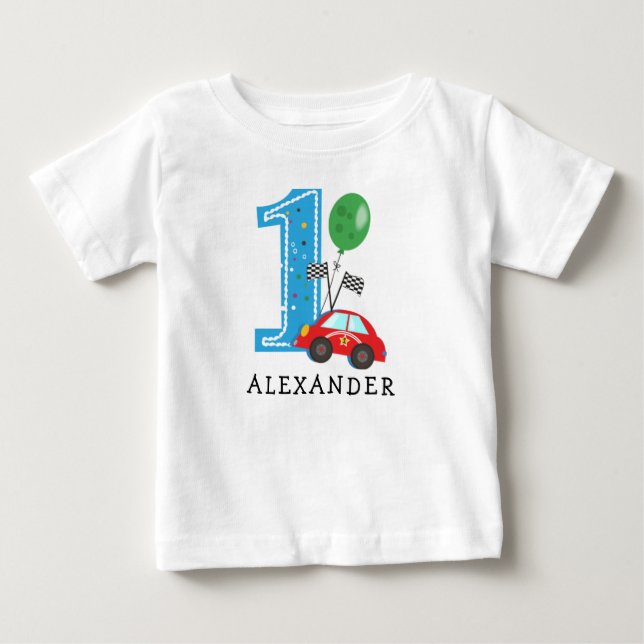 Baby boy race car 1st Birthday T-Shirt (Front)