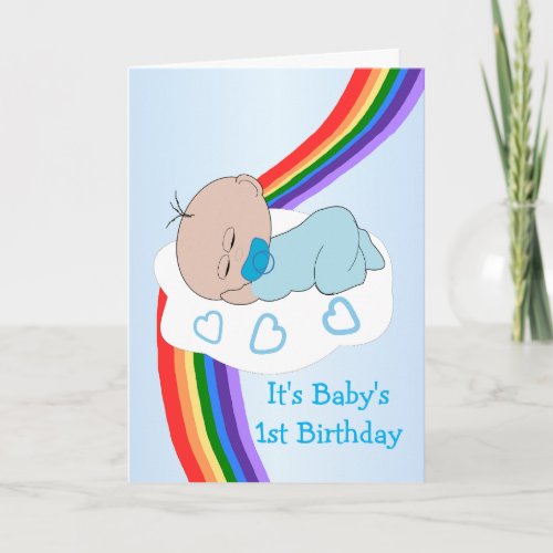 Baby Boy Rainbow 1st Birthday Card