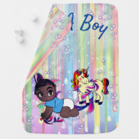 Baby Boy Rainbow Bubbles & Unicorns Baby Blanket