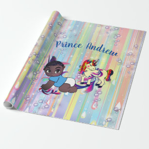 Baby Boy rainbow Bubbles & Unicorns Baby Shower Wrapping Paper