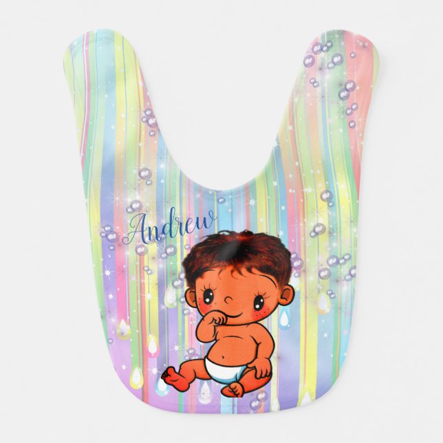 Baby Boy Rainbow Bubbles  & Unicorns Bib (Front)