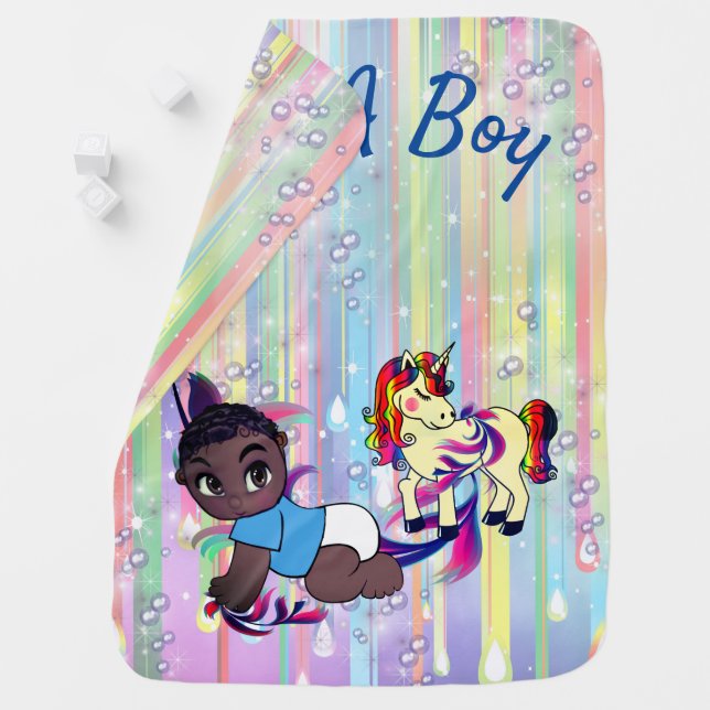 Baby Boy Rainbow Bubbles & Unicorns Blanket (In Situ)
