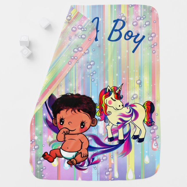 Baby Boy Rainbow Bubbles & Unicorns Blanket (In Situ)