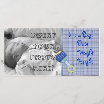 Baby Boy Rattle Announcement by RainbowCards at Zazzle