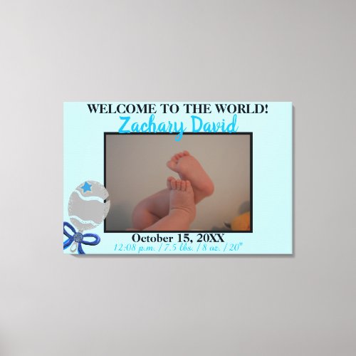 Baby Boy Rattle Photo Birth Stats 36 x 24 Canvas Print