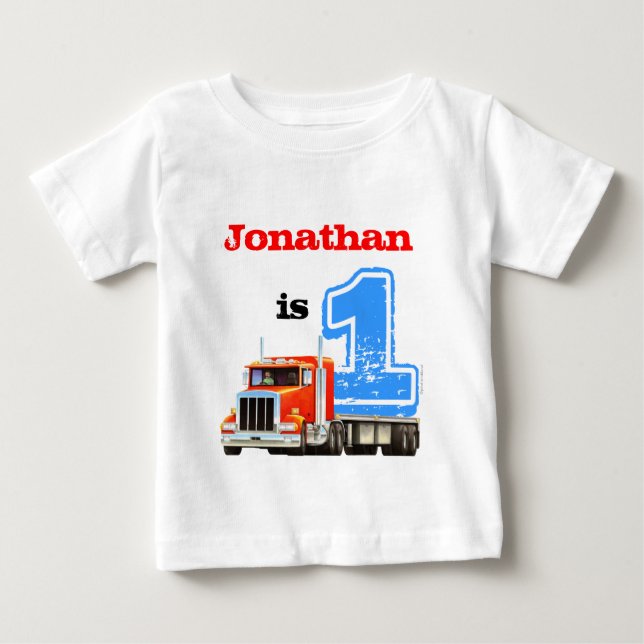 Baby Boy Red Flat Bed Truck 1st Birthday Baby T-Shirt (Front)