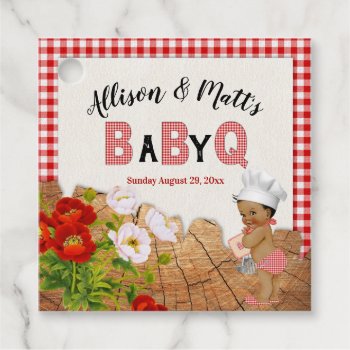 Baby Boy Red Gingham Wood Floral Baby Q Bbq Favor Tags by nawnibelles at Zazzle