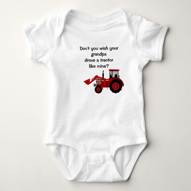 Baby Boy Red Tractor Grandpa Funny Saying Baby Bodysuit (Front)