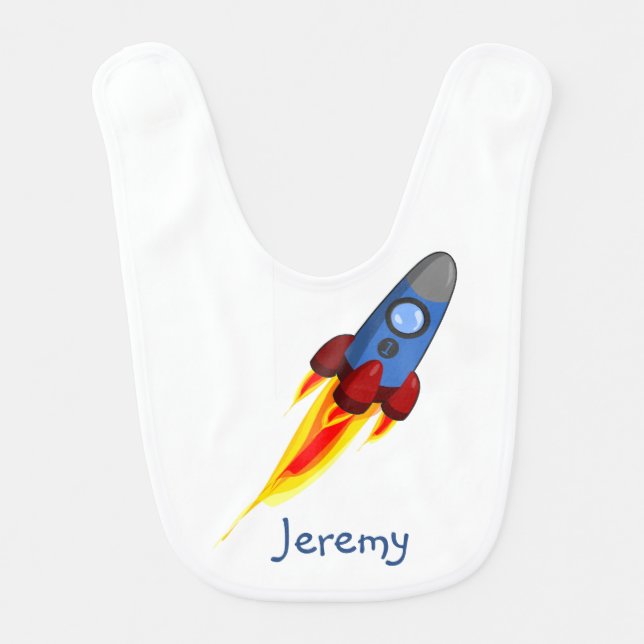 Baby Boy Rocket Themed Personalized Bib (Front)