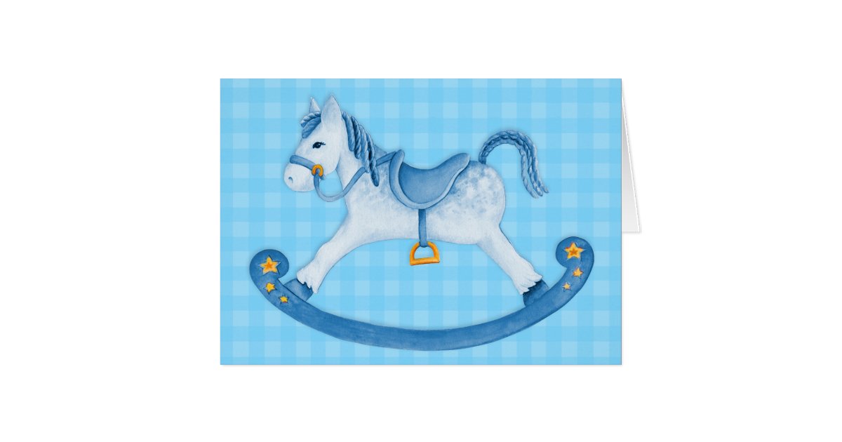 Baby boy Rocking horse art card blue