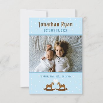 Baby Boy Rocking Horses Photo Birth Announcement by PartyPrep at Zazzle