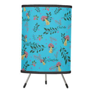 Baby Boy Room Blue Pink Fairy Mushroom Custom Name Tripod Lamp