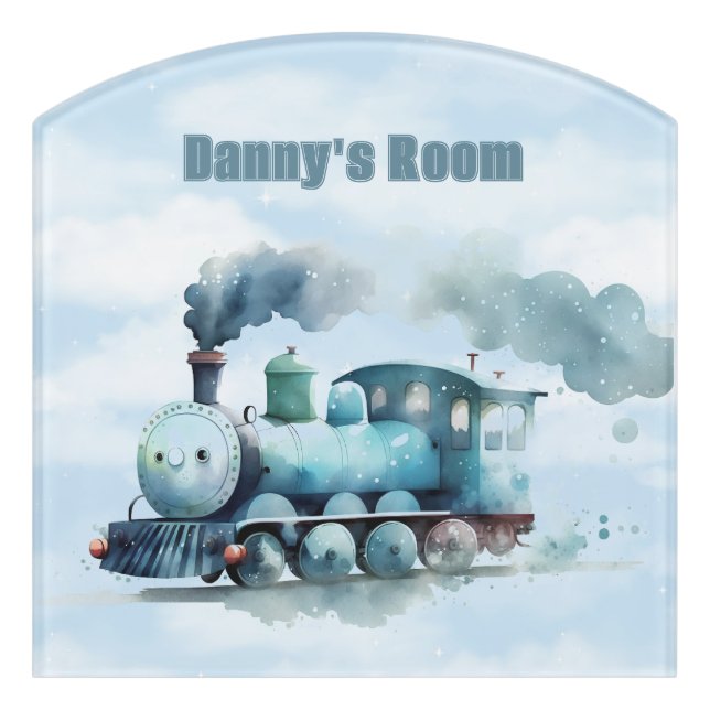 Baby Boy Room Little Train Engine Door Sign (Contour Front)