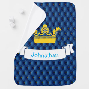Baby Boy Royal Blue Prince Pin-tuck Gold Crown Stroller Blanket