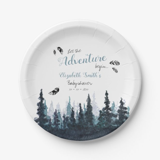 Baby boy Rustic adventure babyshower Paper Plates (Front)