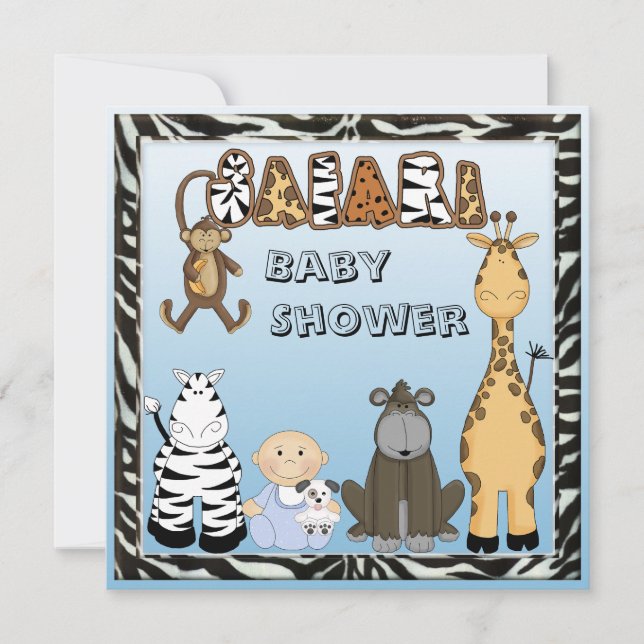 Baby Boy & Safari Animals Baby Shower Invitation (Front)