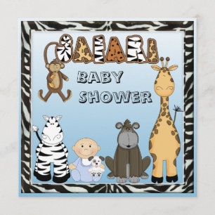 Baby Boy & Safari Animals Baby Shower Invitation