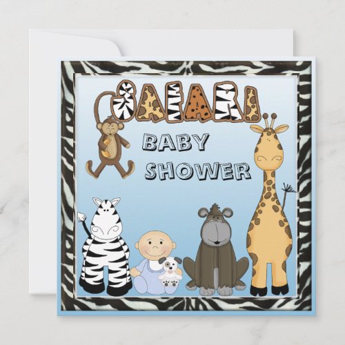 Baby Boy  Safari Animals Baby Shower Invitation