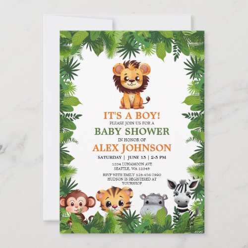 Baby Boy Safari Animals Lion Cub Baby Shower Invitation