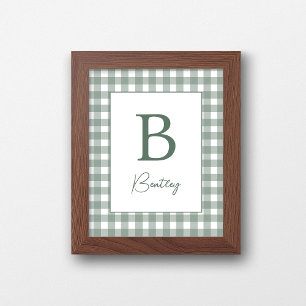 Baby Boy Sage Green Name Sign Plaid Wall Decor