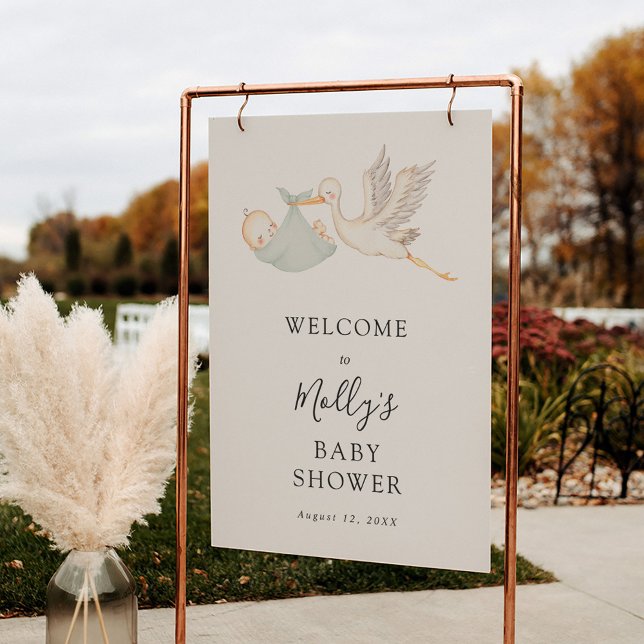 Baby Boy Sage Green Stork Baby Shower Welcome Foam Board (Creator Uploaded)