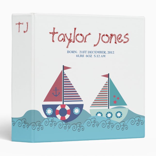BABY BOY SAIL BOAT PHOTO ALBUM BINDER (Front/Spine)
