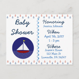 Baby Boy Sailboat Blue Baby Shower Invitation Postcard