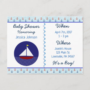 Baby Boy Sailboat Blue Baby Shower Invitation Postcard