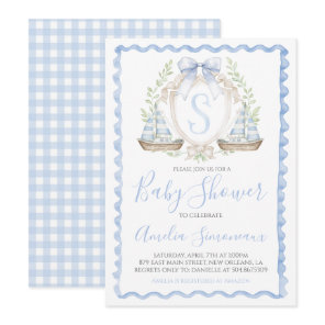 Baby Boy Sailboat Shower Preppy Nautical Blue Invitation