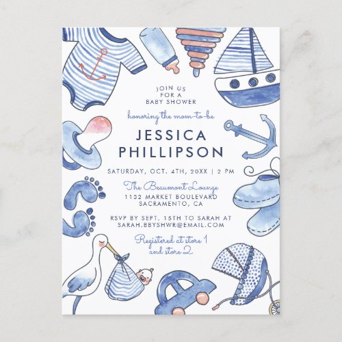 Baby Boy Sailor  Cute Blue Nautical Baby Shower Invitation Postcard