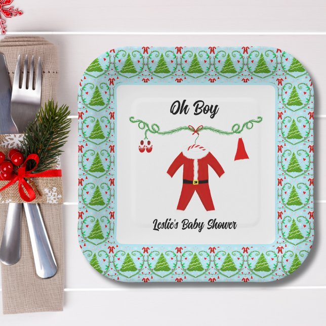 Baby Boy Santa Outfit Baby Shower Paper Plates (Creator Uploaded)