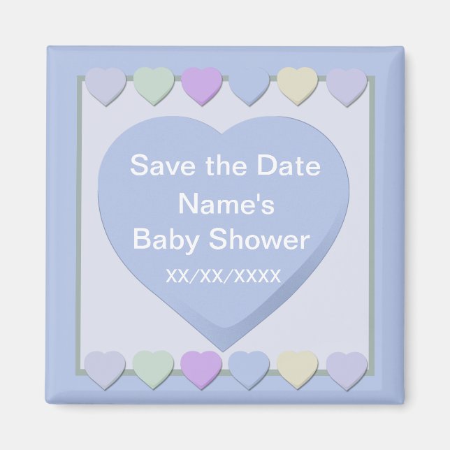 Baby Boy Save the Date Shower Blue Hearts Magnet (Front)