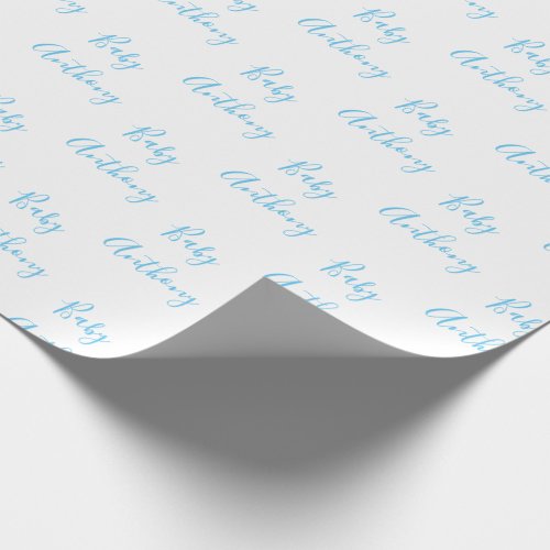 Baby Boy Script Blue Shower Personalized Name Wrapping Paper