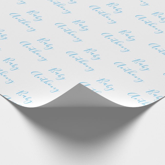Baby Boy Script Blue Shower Personalized Name Wrapping Paper (Corner)