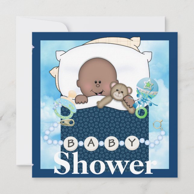 BABY BOY SHOWER AFRICAN AMERICAN INVITATION (Front)