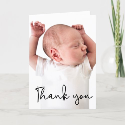 Baby Boy shower baby is here photo Custom Thank You Card
