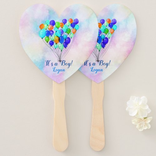 Baby Boy SHOWER  BALLOON Party Fan  Watercolor