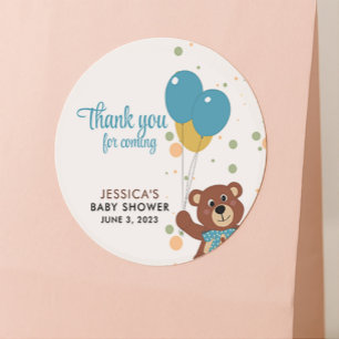 Baby Boy Shower Bear Cub Thank You Classic Round Sticker