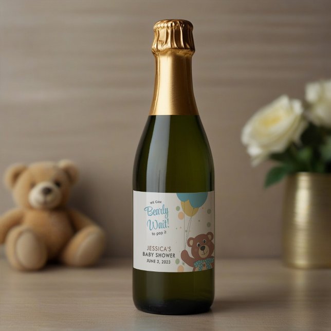 Baby Boy Shower Bearly Wait Pop It Sparkling Wine Label (Creator Uploaded)