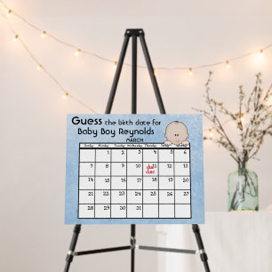 Baby Boy Shower Birth Date Guessing Game Foam Board