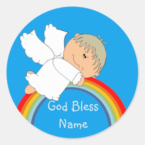 Baby Boy Shower Birthday Party Cute Angel Classic Round Sticker