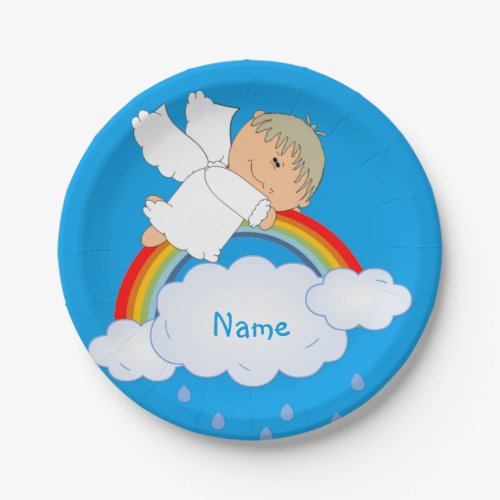 Baby Boy Shower Birthday Party Cute Angel Paper Plates