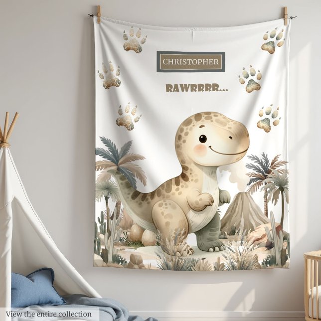 Baby Boy Shower Blanket Neutral Watercolor Dino  (Baby Boy Shower Blanket Neutral Watercolor Dinosaur)