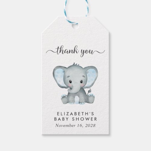 Baby Boy Shower Blue Elephant Thank You Gift Tags