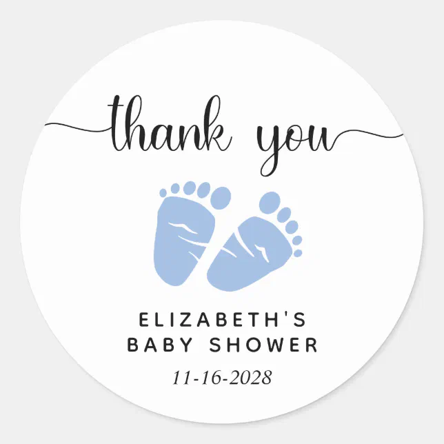 Baby Boy Shower Blue Feet Thank You Classic Round Sticker | Zazzle