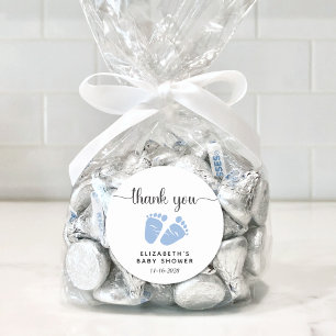 Baby Boy Shower Blue Feet Thank You Classic Round Sticker
